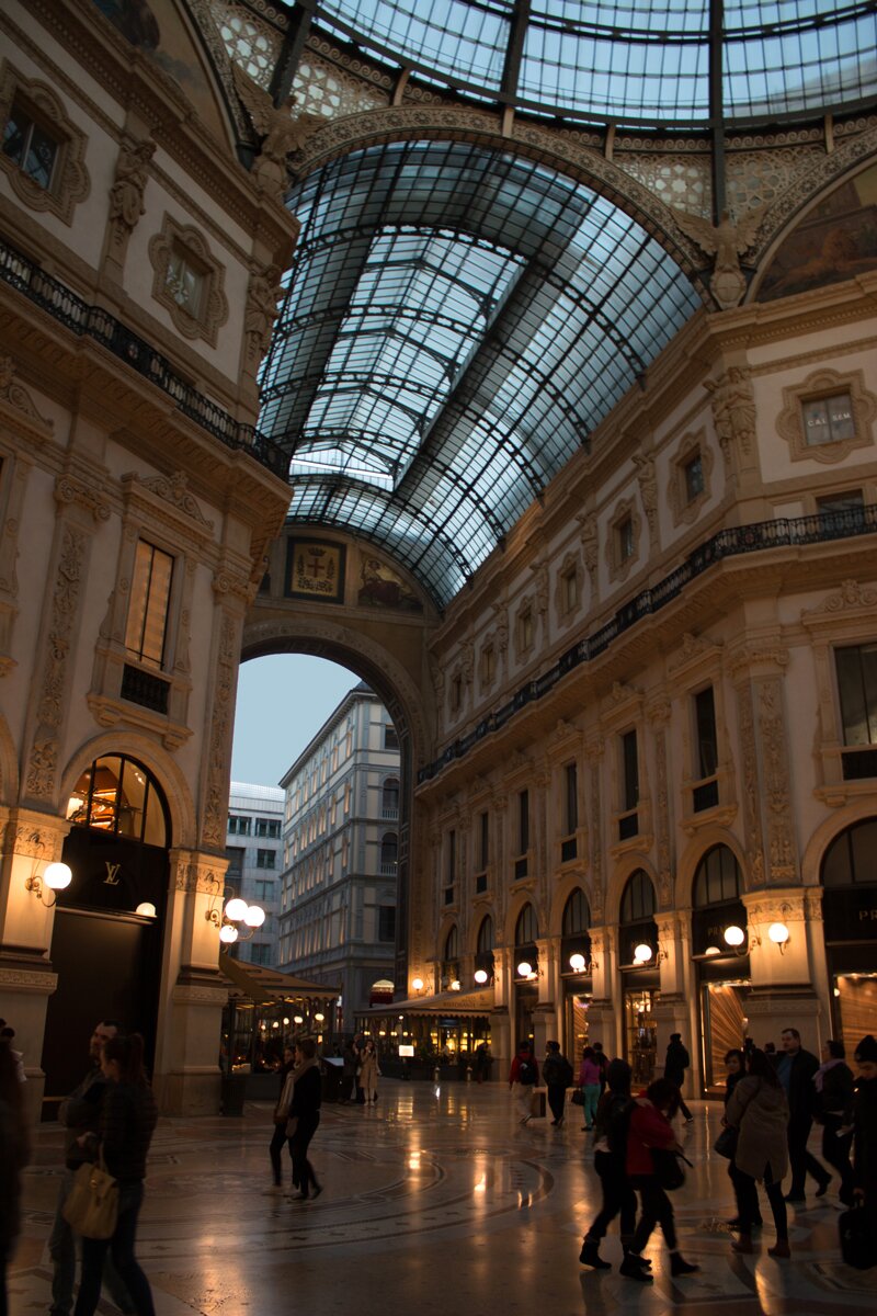 La Galleria Vittorio Emanuele II, known as the Quadrilatero d'Oro, home to many luxury boutiques