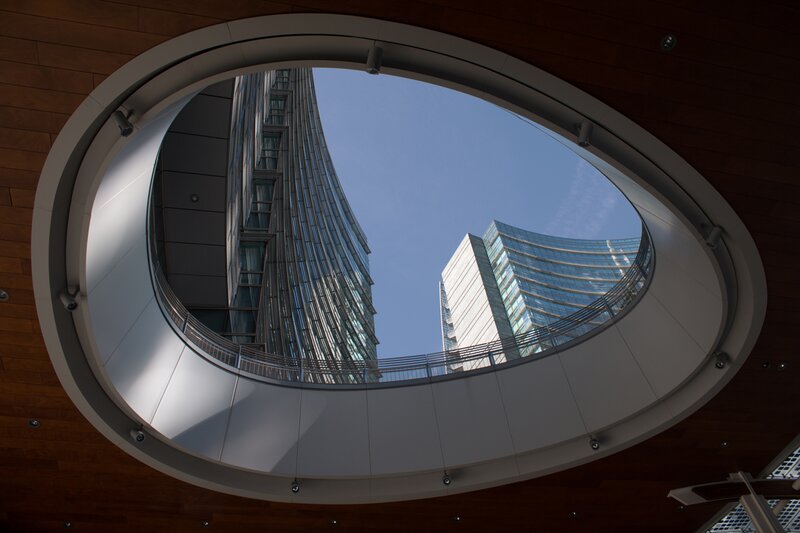 The Porta Nuova district showcasing modern architecture examples surrounded by skyscrapers