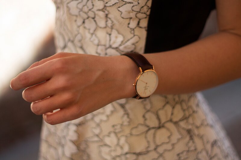 Fashion blogger Aurora Berill wearing a Classic Bristol watch by Daniel Wellington
