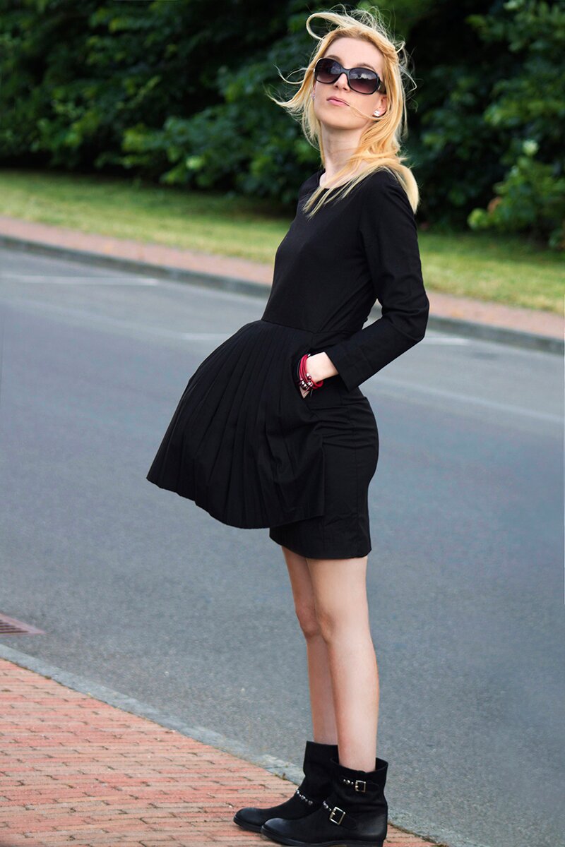 Fashion blogger Aurora Berill wearing Front Row Shop pleated short dress