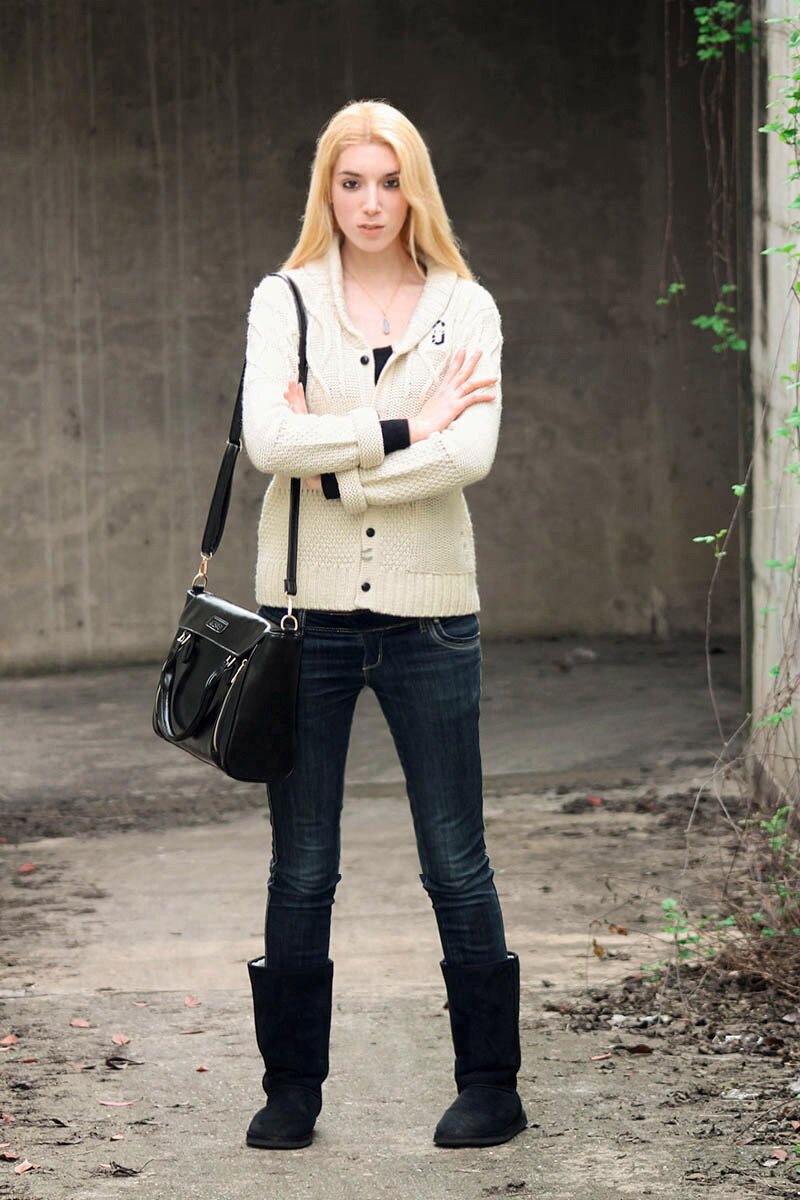 Fashion blogger Aurora Berill wearing a G-Star knitted cardigan